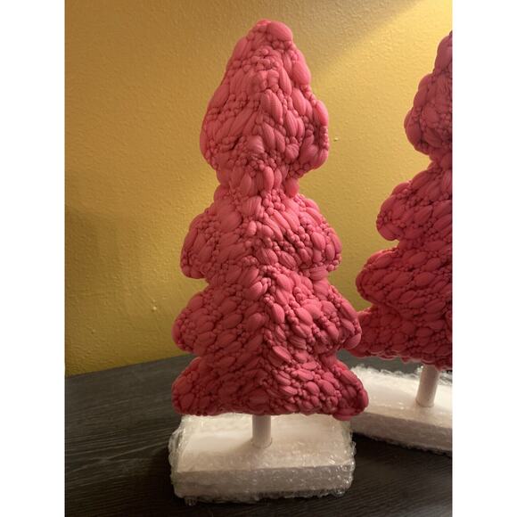 Thick Knit Trees Classic Pink Wood and Fabric Holiday Room Decor Set Of 2 - Picture 2 of 9